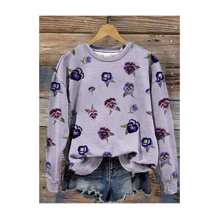 Women Floral Crew Neck Printing Casual Spring/Fall Long Sleeve Sweatshirt
