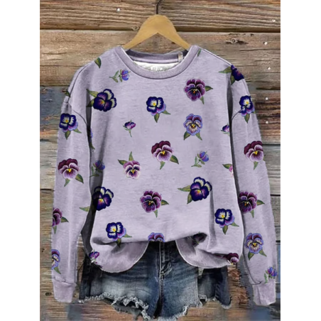 Women Floral Crew Neck Printing Casual Spring/Fall Long Sleeve Sweatshirt