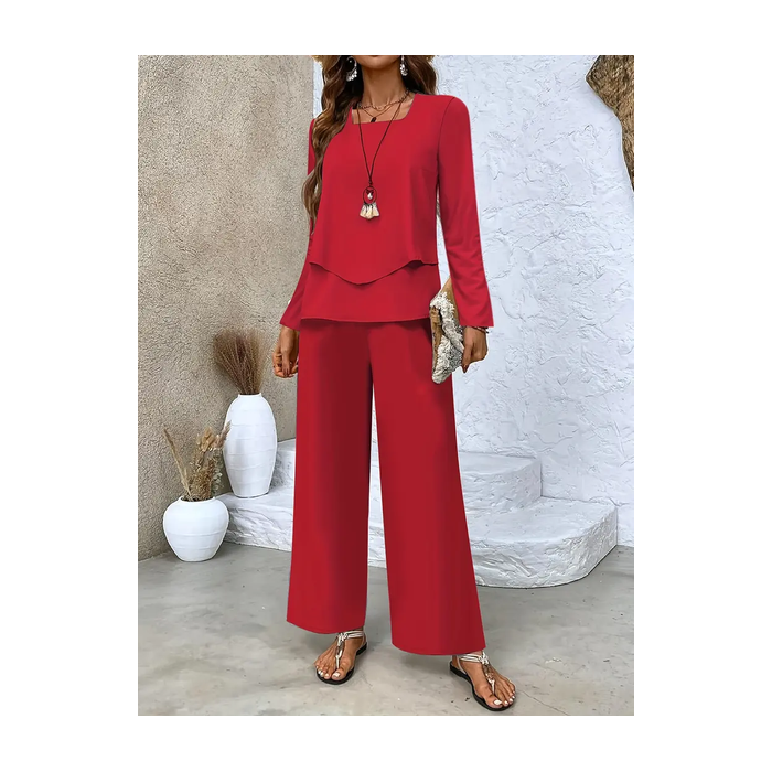 Women Plain Printing Two-Piece Set Daily Long Sleeve Casual Spring/Fall Top With Pants Matching Set