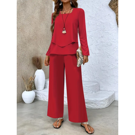 Women Plain Printing Two-Piece Set Daily Long Sleeve Casual Spring/Fall Top With Pants Matching Set