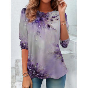 Women Abstract Long Sleeve Tee T-shirt Crew Neck Printing Casual Spring/Fall Graphic Tee Top