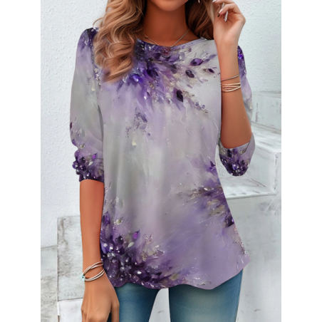 Women Abstract Long Sleeve Tee T-shirt Crew Neck Printing Casual Spring/Fall Graphic Tee Top