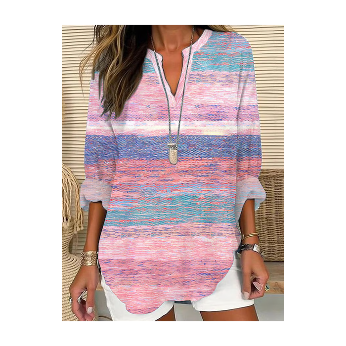 Women Abstract Long Sleeve Blouse Spring/Fall Printing V Neck Daily Casual Top