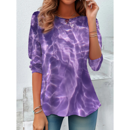 Women Abstract Long Sleeve Tee T-shirt Crew Neck Printing Casual Spring/Fall Graphic Tee Top
