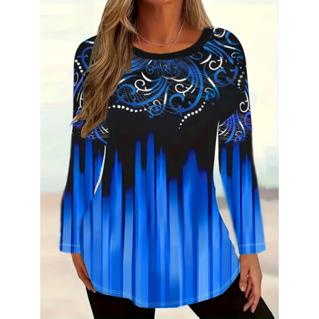 Women Abstract Long Sleeve Tee T-shirt Crew Neck Printing Casual Spring/Fall Graphic Tee Top