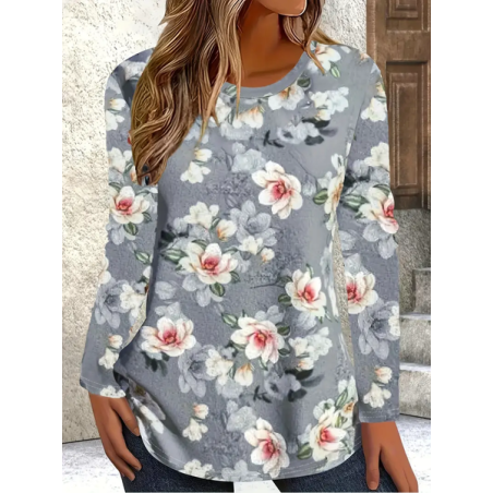 Women Floral Long Sleeve Tee T-shirt Crew Neck Printing Casual Spring/Fall Graphic Tee Top