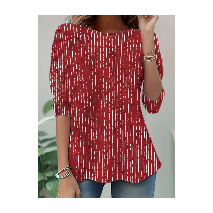 Women Abstract Stripes Long Sleeve Tee T-shirt Crew Neck Printing Casual Spring/Fall Tunic Top