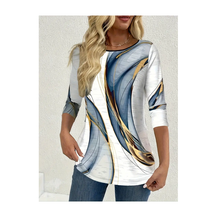 Women Abstract Long Sleeve Tee T-shirt Crew Neck Printing Casual Spring/Fall Graphic Tee Top