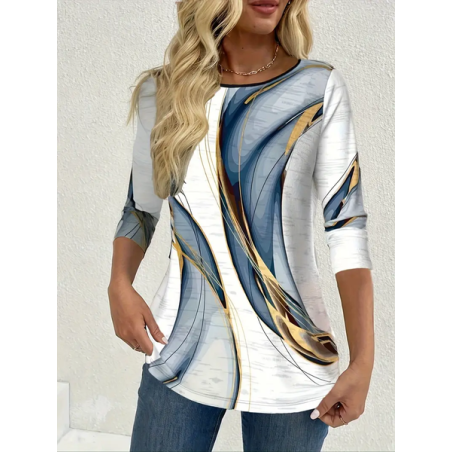 Women Abstract Long Sleeve Tee T-shirt Crew Neck Printing Casual Spring/Fall Graphic Tee Top