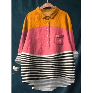 Women Polka Dots Long Sleeve Shirt Spring/Fall Printing Shawl Collar Daily Vintage Top