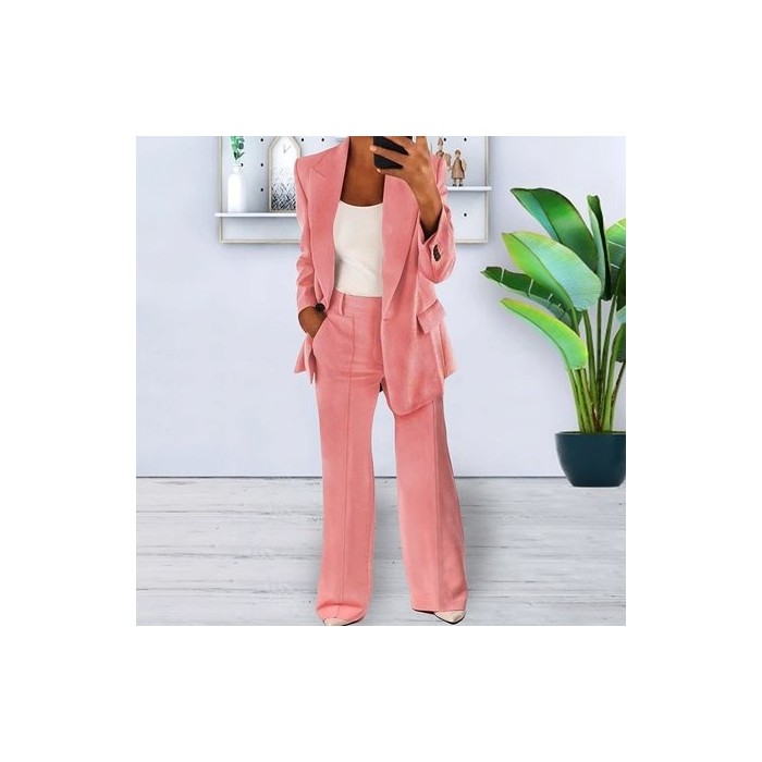 Women Plain Split Joint Two-Piece Set Daily Long Sleeve Casual Spring/Fall Coat With Pants Matching Set