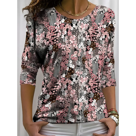 Women Floral Long Sleeve Tee T-shirt Crew Neck Printing Casual Spring/Fall Graphic Tee Top