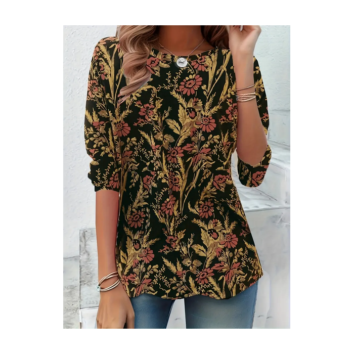 Women Floral Long Sleeve Tee T-shirt Crew Neck Printing Casual Spring/Fall Tunic Top