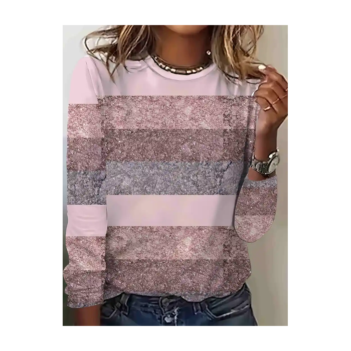 Women Abstract Stripes Long Sleeve Tee T-shirt Crew Neck Printing Casual Spring/Fall Graphic Tee Top