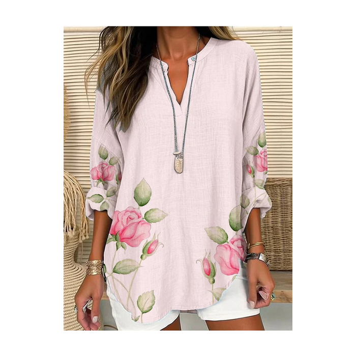 Women Floral Long Sleeve Blouse Spring/Fall Printing V Neck Daily Casual Top