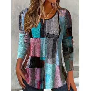 Women Abstract Long Sleeve Tee T-shirt Crew Neck Printing Casual Spring/Fall Graphic Tee Top