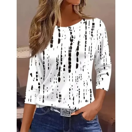 Women Abstract Three Quarter Sleeve Tee T-shirt Crew Neck Casual Spring/Fall Graphic Tee Top