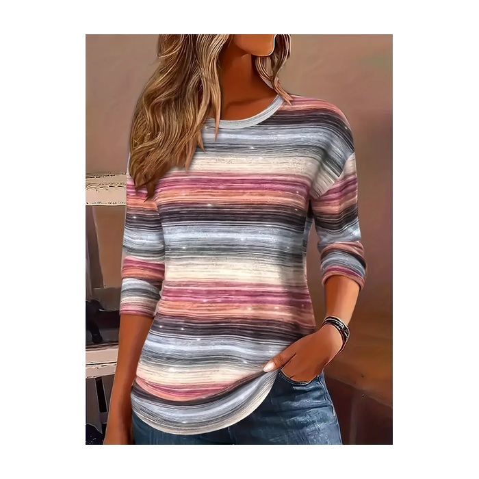 Women Striped Long Sleeve Tee T-shirt Crew Neck Printing Casual Spring/Fall Graphic Tee Top