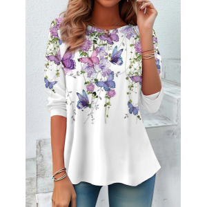 Women Floral Long Sleeve Tee T-shirt Crew Neck Printing Casual Spring/Fall Tunic Top