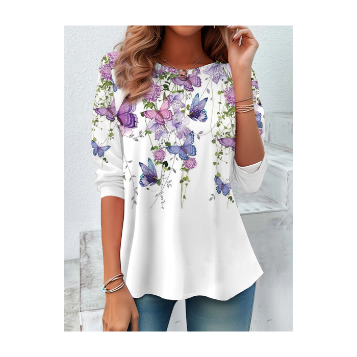 Women Floral Long Sleeve Tee T-shirt Crew Neck Printing Casual Spring/Fall Tunic Top