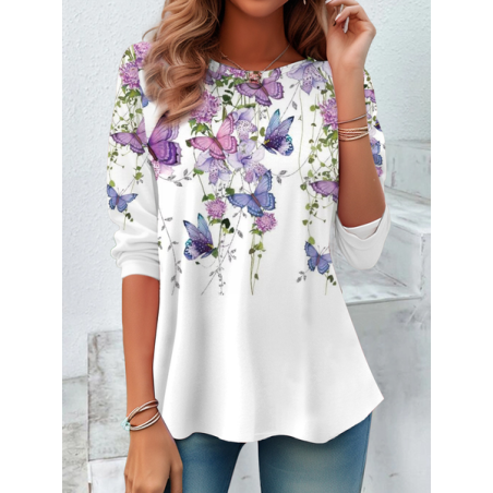 Women Floral Long Sleeve Tee T-shirt Crew Neck Printing Casual Spring/Fall Tunic Top