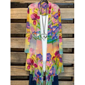 Women Floral Spring/Fall Cover-up Casual Lightweight Cardigan