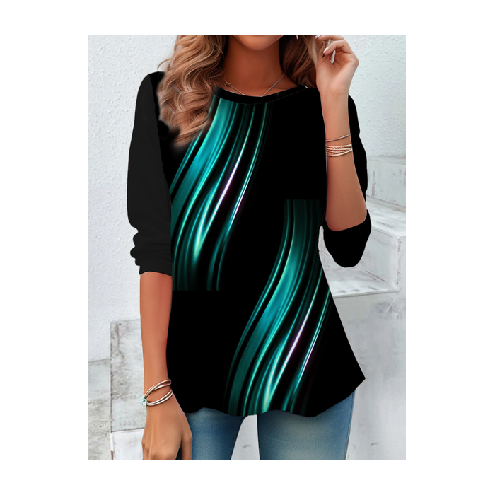 Women Abstract Long Sleeve Tee T-shirt Crew Neck Printing Casual Spring/Fall Tunic Top