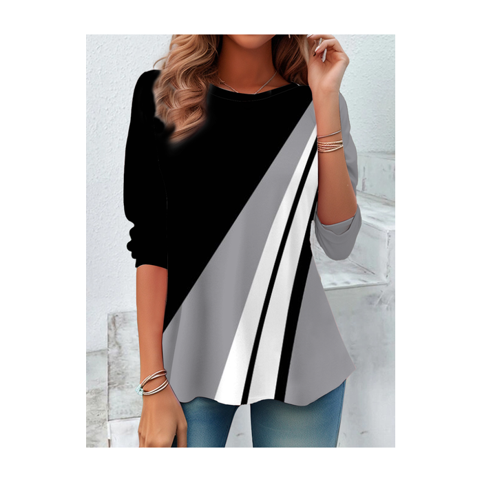 Women Abstract Long Sleeve Tee T-shirt Crew Neck Printing Casual Spring/Fall Tunic Top