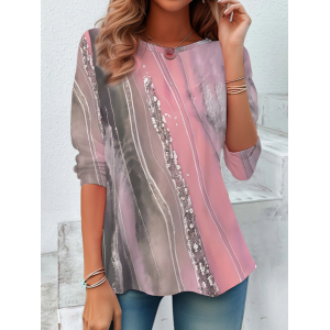 Women Abstract Long Sleeve Tee T-shirt Crew Neck Printing Casual Spring/Fall Tunic Top