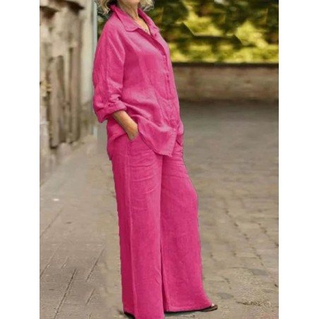 Women Plain Adjustable Strap Two-Piece Set Daily Long Sleeve Casual Spring/Fall Top With Pants Matching Set