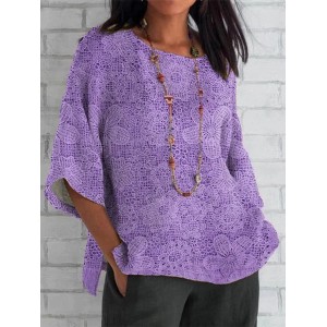 Women Floral Half Sleeve Tee T-shirt Crew Neck Casual Summer Top