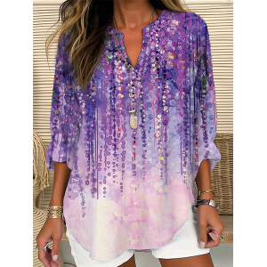 Women Abstract Long Sleeve Blouse Spring/Fall Printing V Neck Daily Casual Top