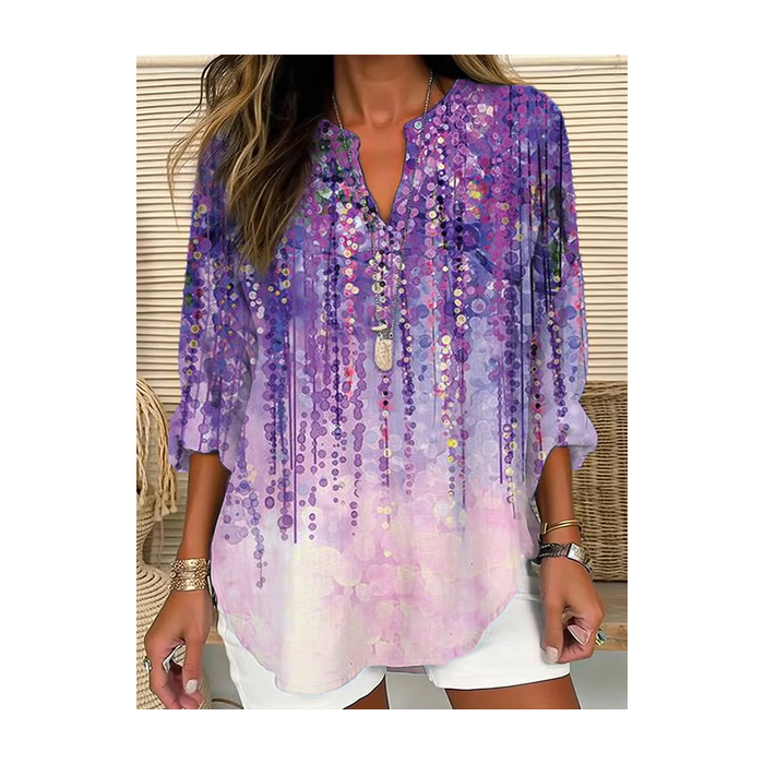 Women Abstract Long Sleeve Blouse Spring/Fall Printing V Neck Daily Casual Top