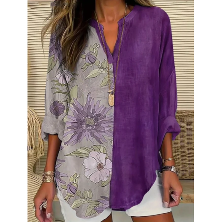 Women Floral Long Sleeve Blouse Spring/Fall Printing V Neck Daily Casual Top
