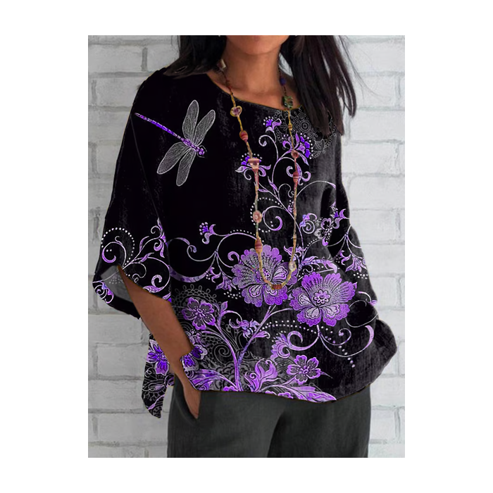 Women Floral Half Sleeve Tee T-shirt Crew Neck Casual Summer Top