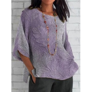 Women Floral Half Sleeve Tee T-shirt Crew Neck Casual Summer Top