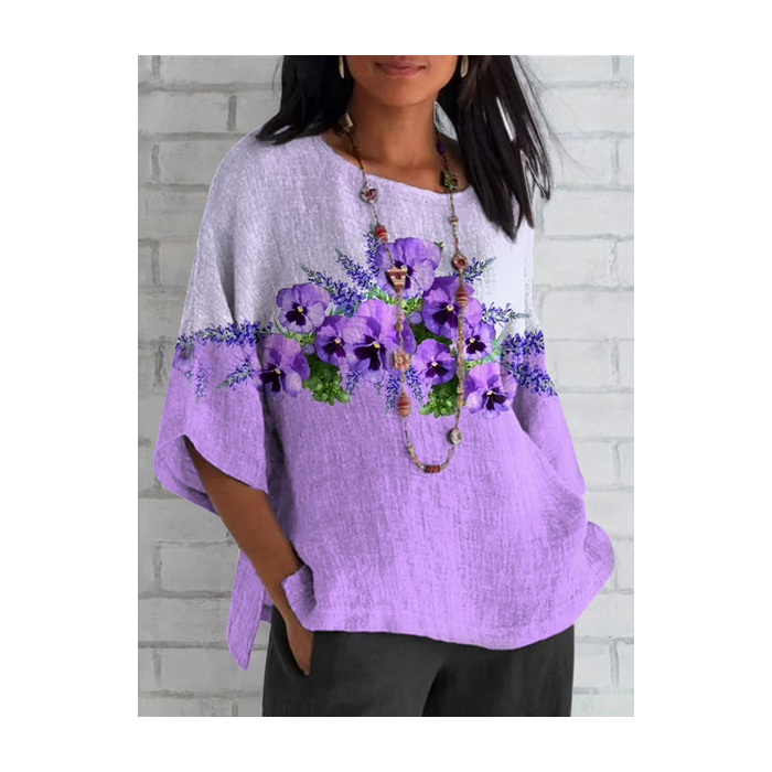 Women Floral Half Sleeve Tee T-shirt Crew Neck Casual Summer Top