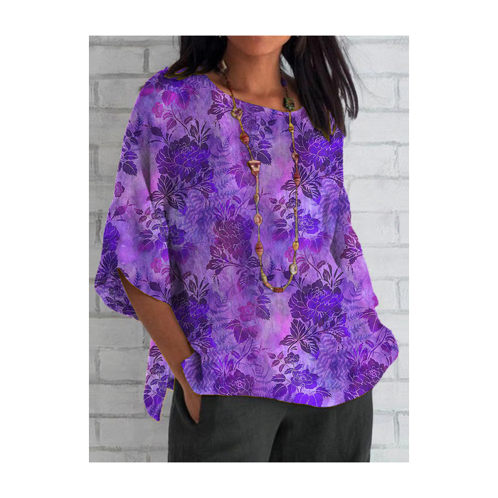 Women Floral Half Sleeve Tee T-shirt Crew Neck Casual Summer Top