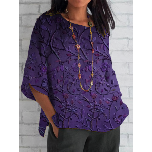 Women Floral Half Sleeve Tee T-shirt Crew Neck Casual Summer Top