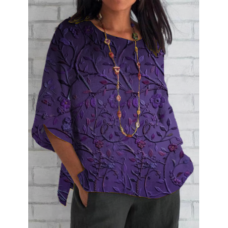 Women Floral Half Sleeve Tee T-shirt Crew Neck Casual Summer Top