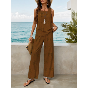 Women Floral Printing Two-Piece Set Daily Sleeveless Casual Summer Top With Pants Matching Set