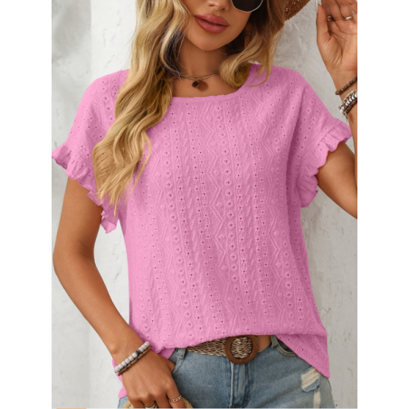 Women Geometric Short Sleeve Tee T-shirt Crew Neck Jacquard Casual Summer Top