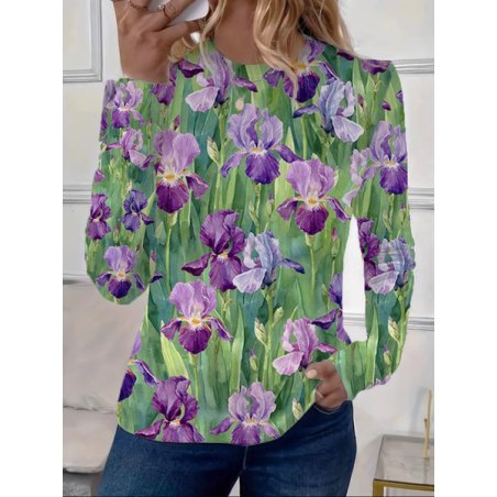 Women Floral Long Sleeve Tee T-shirt Crew Neck Printing Casual Spring/Fall Graphic Tee Top