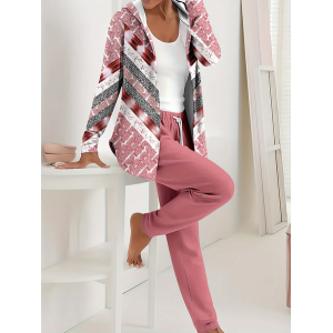 Women Abstract Printing Two-Piece Set Daily Long Sleeve Casual Spring/Fall Coat With Pants Matching Set