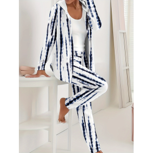 Women Abstract Stripes Printing Two-Piece Set Daily Long Sleeve Casual Spring/Fall Coat With Pants Matching Set