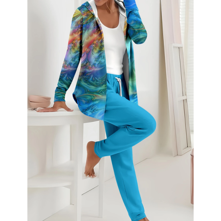 Women Abstract Printing Two-Piece Set Daily Long Sleeve Casual Spring/Fall Coat With Pants Matching Set