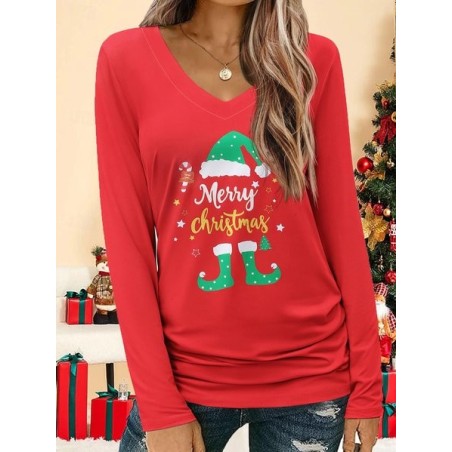 Women's Long Sleeve Tee T-shirt Spring/Fall Christmas Jersey V Neck Daily Going Out Casual Top