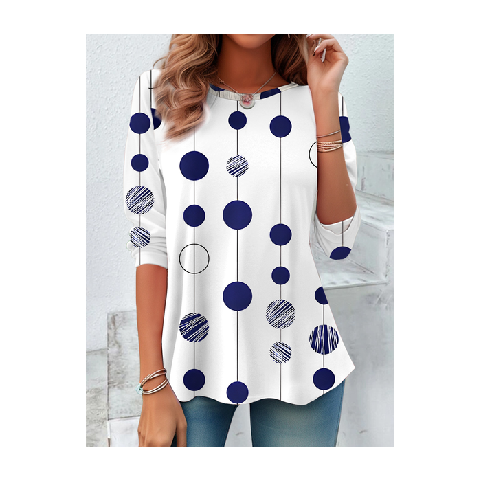 Women Polka Dots Long Sleeve Tee T-shirt Crew Neck Printing Casual Spring/Fall Tunic Top