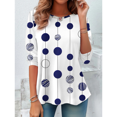 Women Polka Dots Long Sleeve Tee T-shirt Crew Neck Printing Casual Spring/Fall Tunic Top