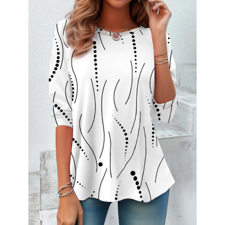 Women Abstract Polka Dots Long Sleeve Tee T-shirt Crew Neck Printing Casual Spring/Fall Tunic Top